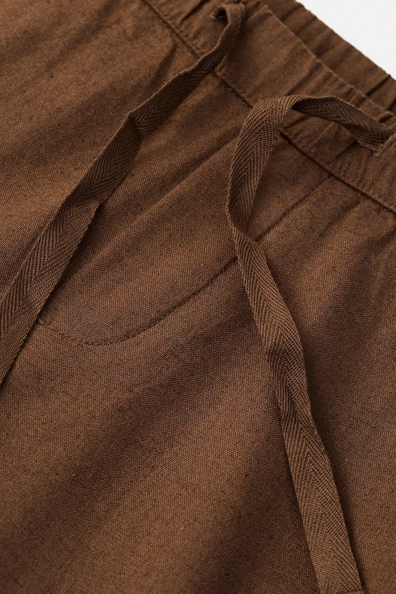 Snitch Brown Linen Blend Baggy Trousers for Men | Best Price UAE